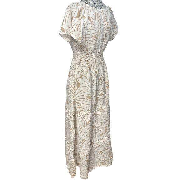 Nicole Miller Linen Maxi Dress POCKETS! Women’s SIZE MEDIUM Cream & Tan - Picture 5 of 8
